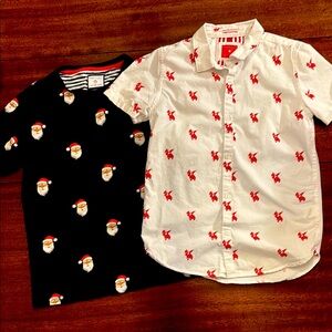 Kids Festive Santa and Reindeer Shirts - Black and White